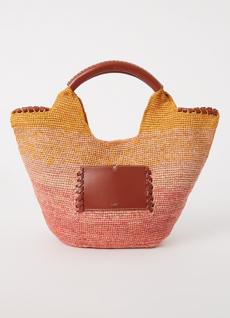 ba&sh  Ara shopper van raffia met kalfsleren details