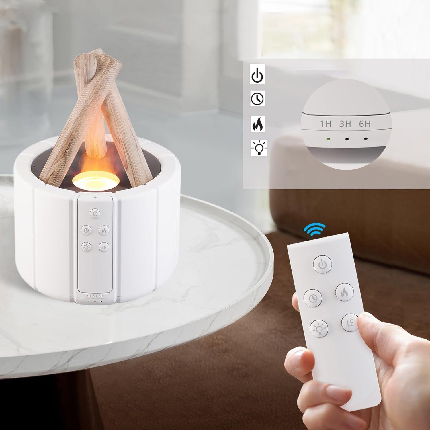 Bedee Diffuser Flame Aroma Diffuser für Ätherische Öle 250ml Lagerfeuer Flammeneffekt, 0,25 l Wassertank, mit 3 Helligkeit Modi, mit Fernbedienung, 3 Timer