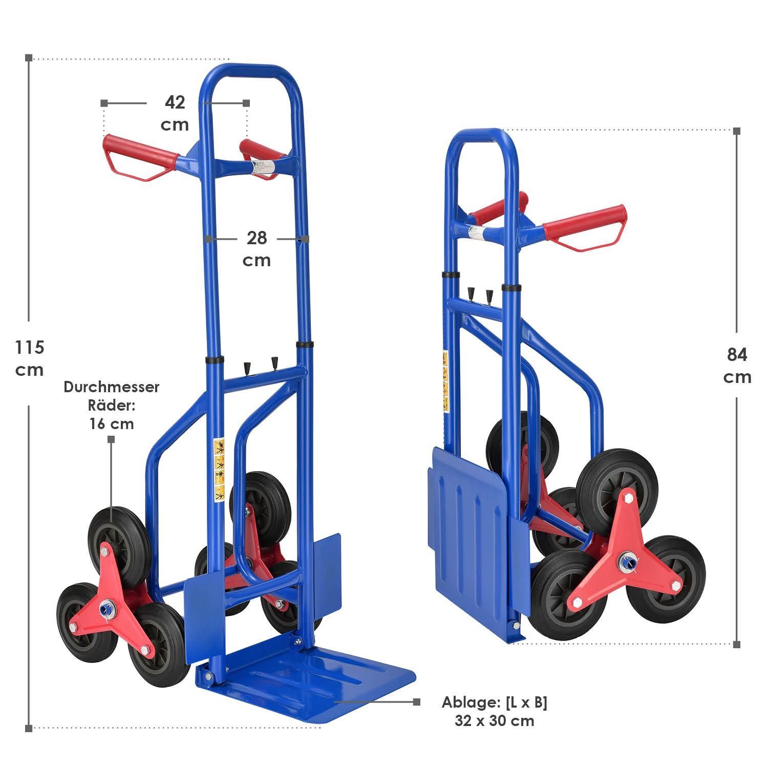 Juskys Treppensackkarre Treppensackkarre, klappbar Treppensteiger, Hartgummireifen, Stahlrahmen, bis 100 kg