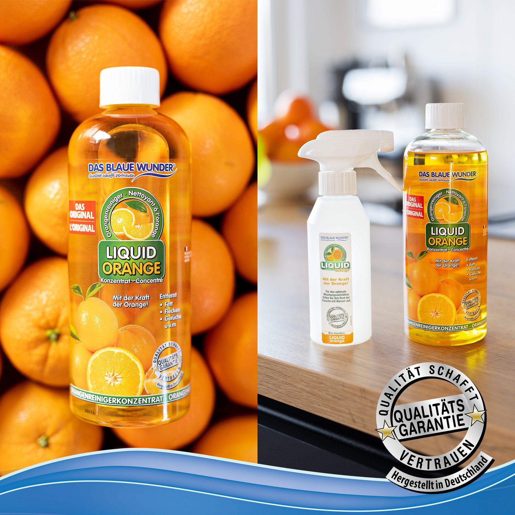 Das Blaue Wunder® Liquid Orange Orangenreiniger Universalreiniger inkl. Sprühflasche Reinigungskonzentrat (2-St)