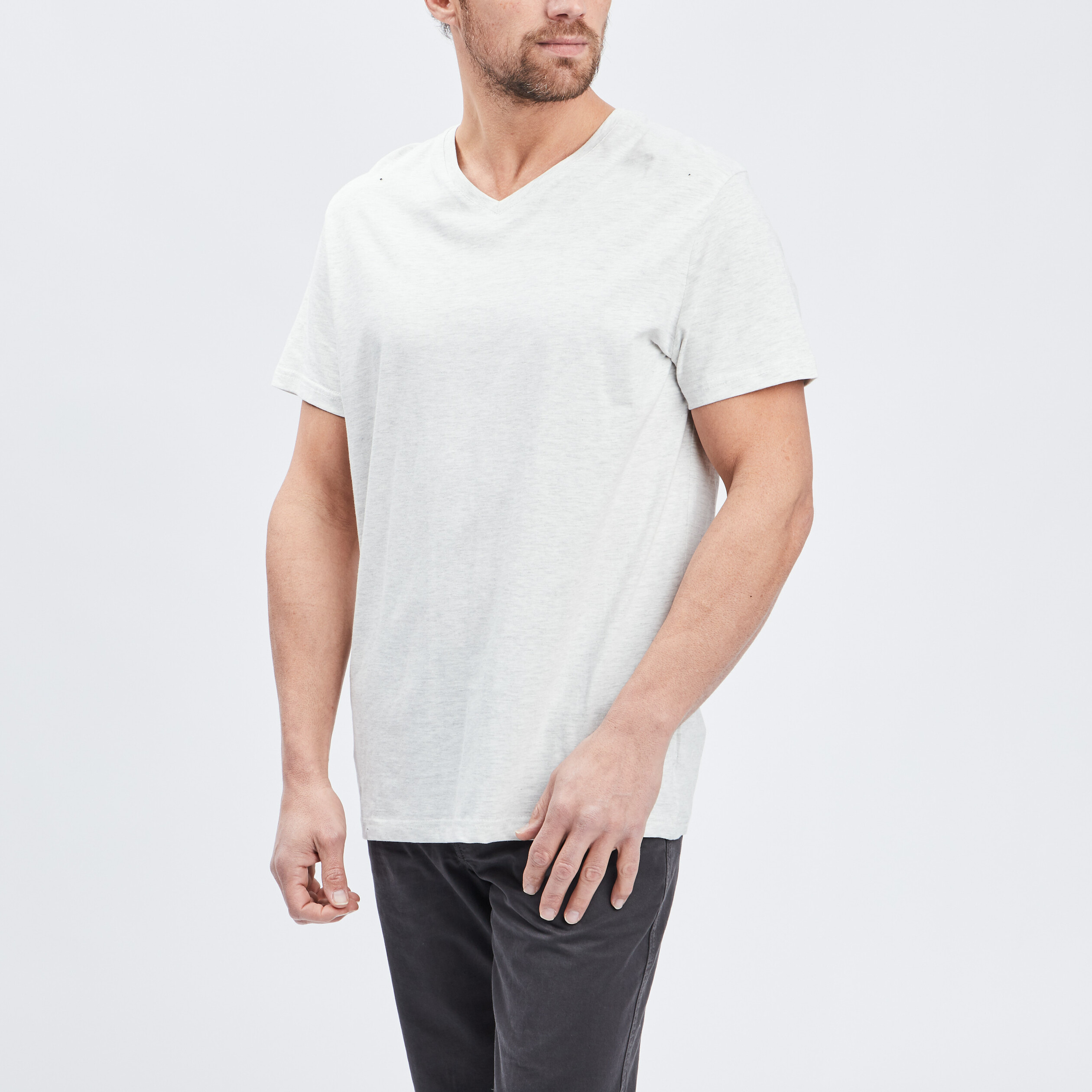 T-shirt droit col V ecru homme | La Halle