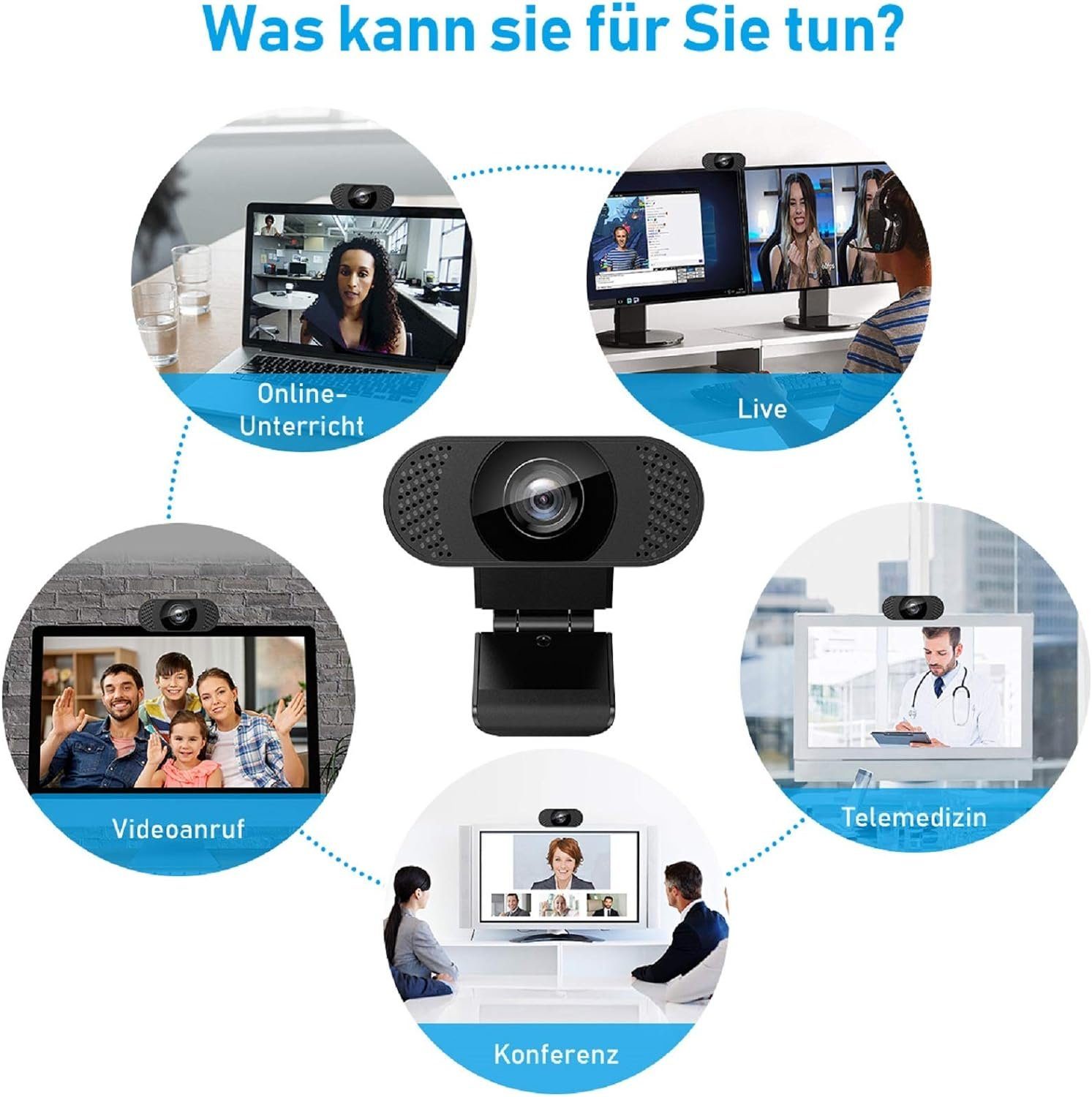 Diyarts Full HD-Webcam (Full HD 1080P, für Laptop, Desktop, USB 2.0 Plug & Play, Webcam pc, Automatische Lichtkorrektur, für Live-Streaming, Videoanrufe, Konferenz)
