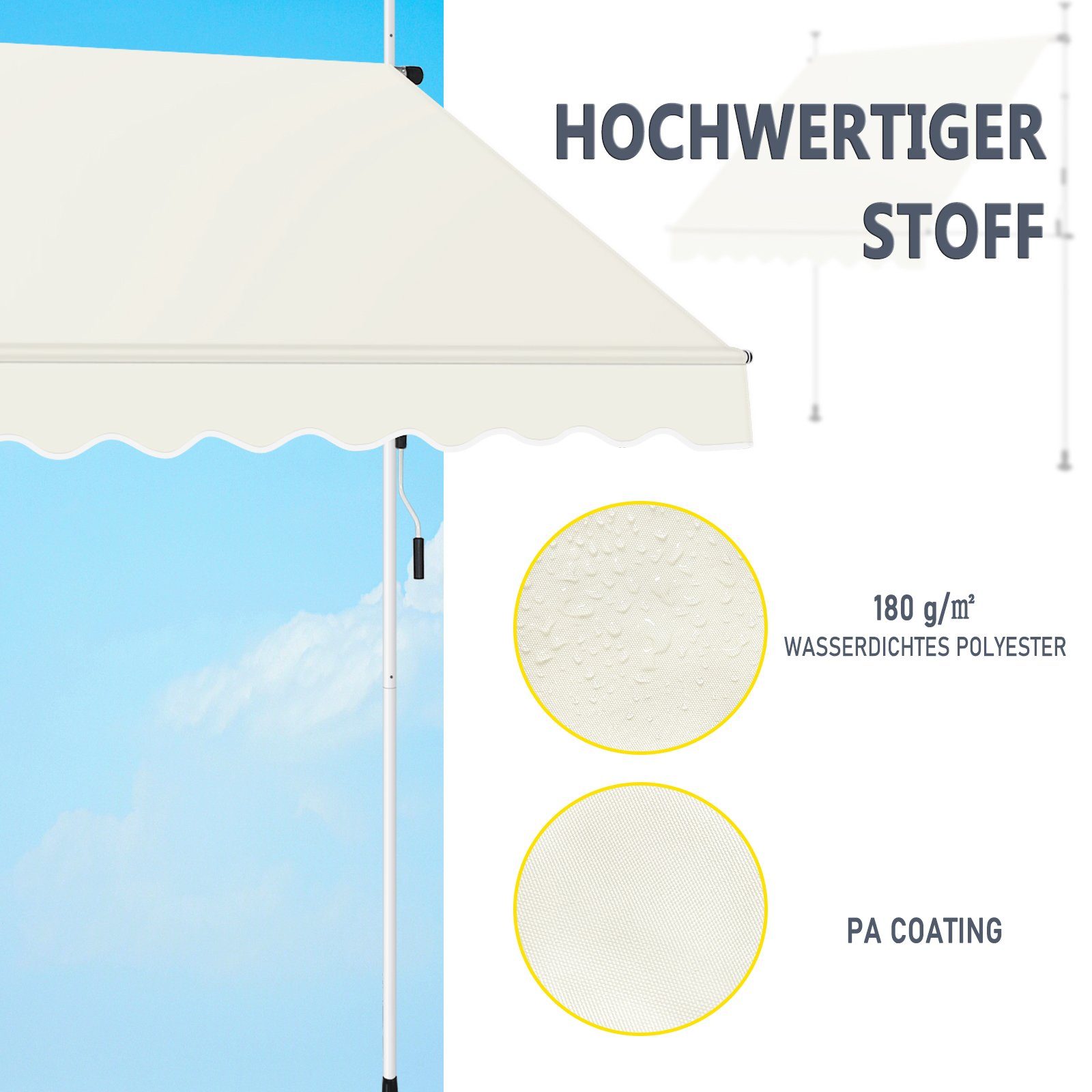 Woltu Klemmmarkise (1-St) höhenverstellbar, UV-beständig wasserdicht