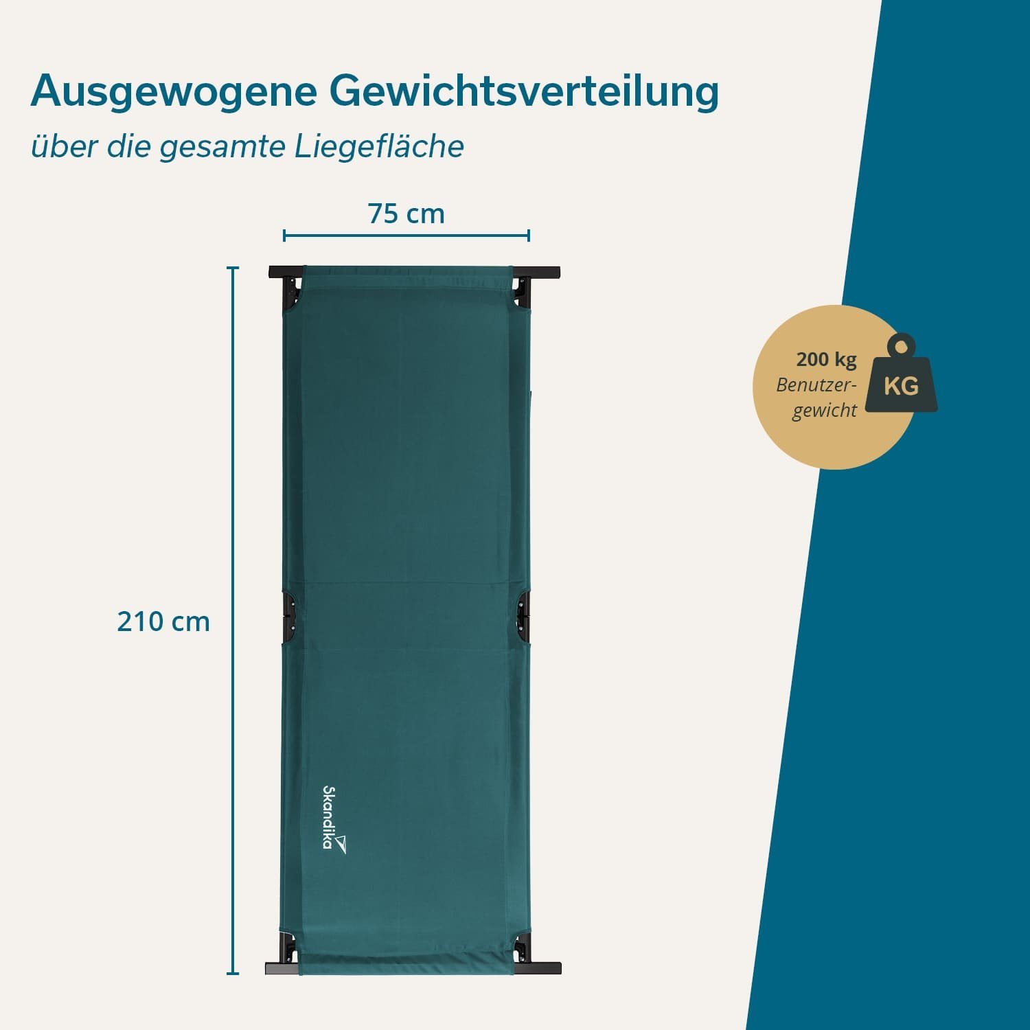 Skandika Feldbett Mutenia Klappbare Sonnenliege mit Organizer-Tasche, max. 200 kg, Outdoor
