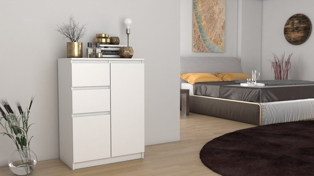 Home Collective Kommode schmal in weiß, Highboard Sideboard Mehrzweckschrank Schrank, mit 2 Schubladen und 2 Türen 70x97x40 cm (B/H/T)