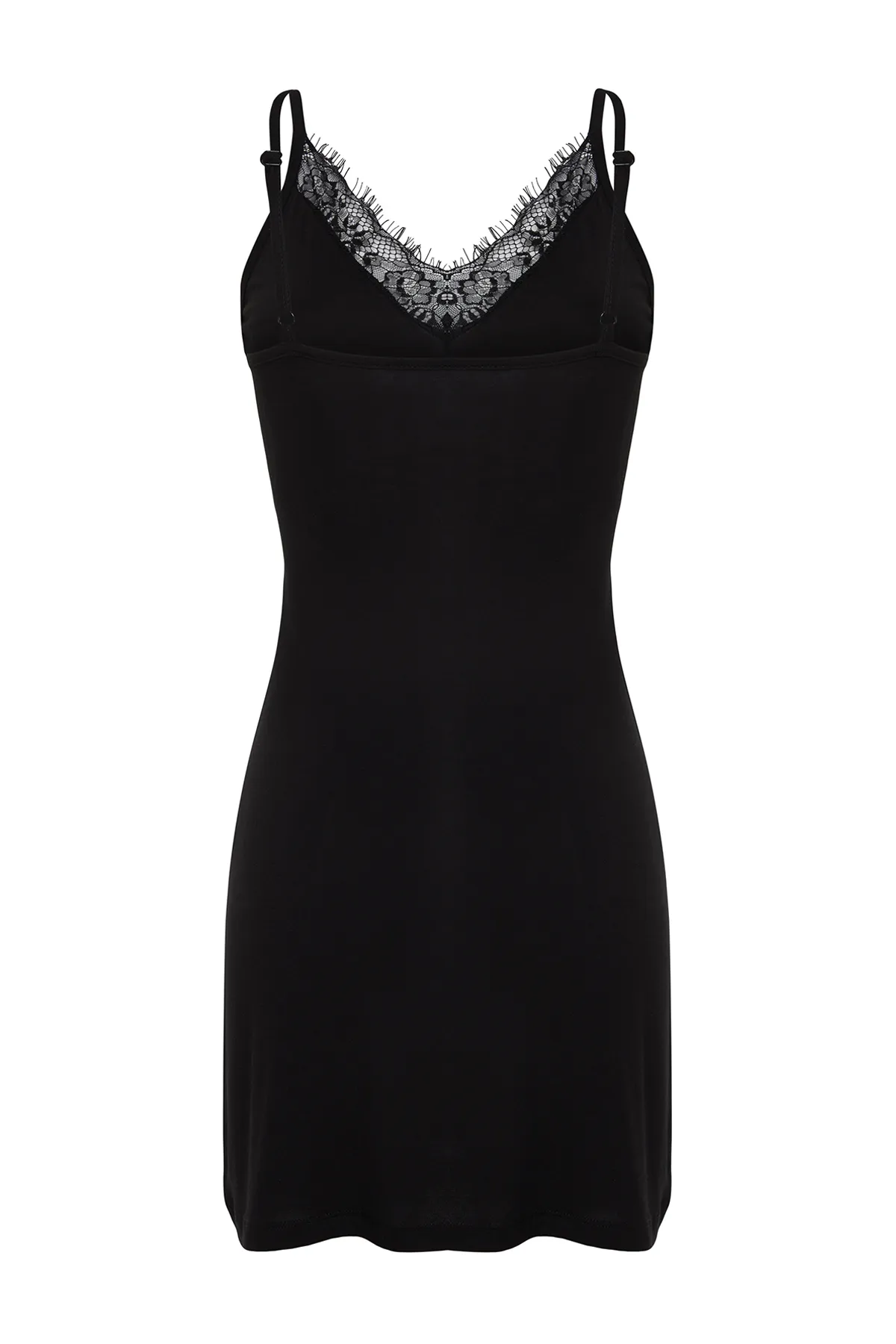 Trendyol Collection  Schwarzes Nachthemd aus Viskose-Strick mit Spitzendetail und Seilträgern THMSS24GC00005