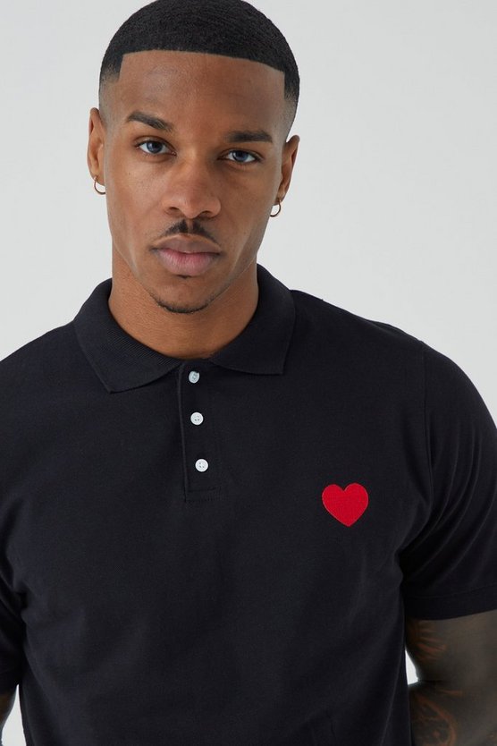 Kurzärmliges Slim-Fit Pique Poloshirt mit Herz