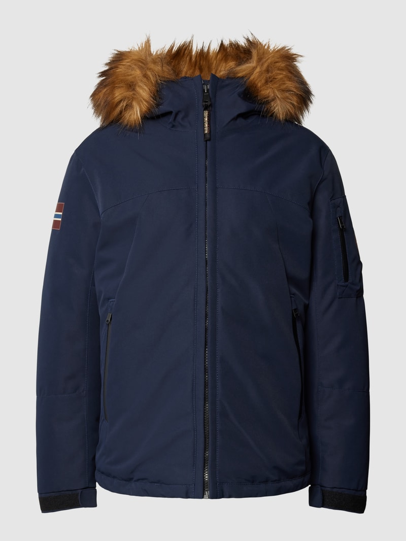 Jacke mit Kunstfellbesatz Modell 'EXPLORER' in marineblau