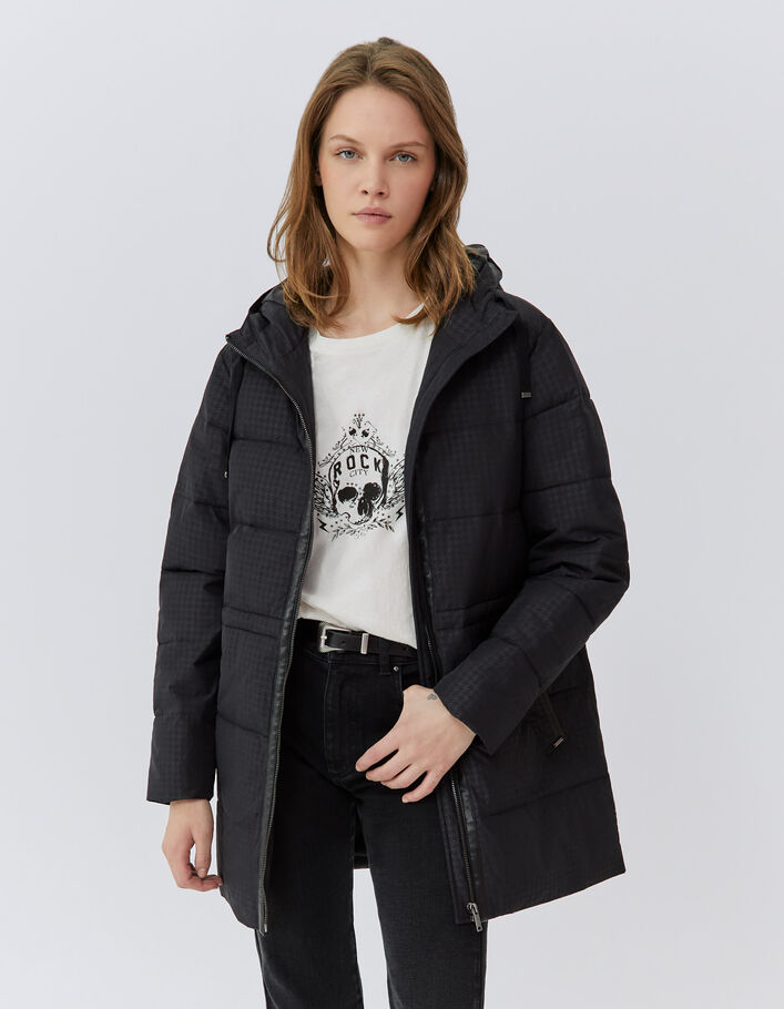 Sous-doudoune noire à motif pied-de-poule Femme