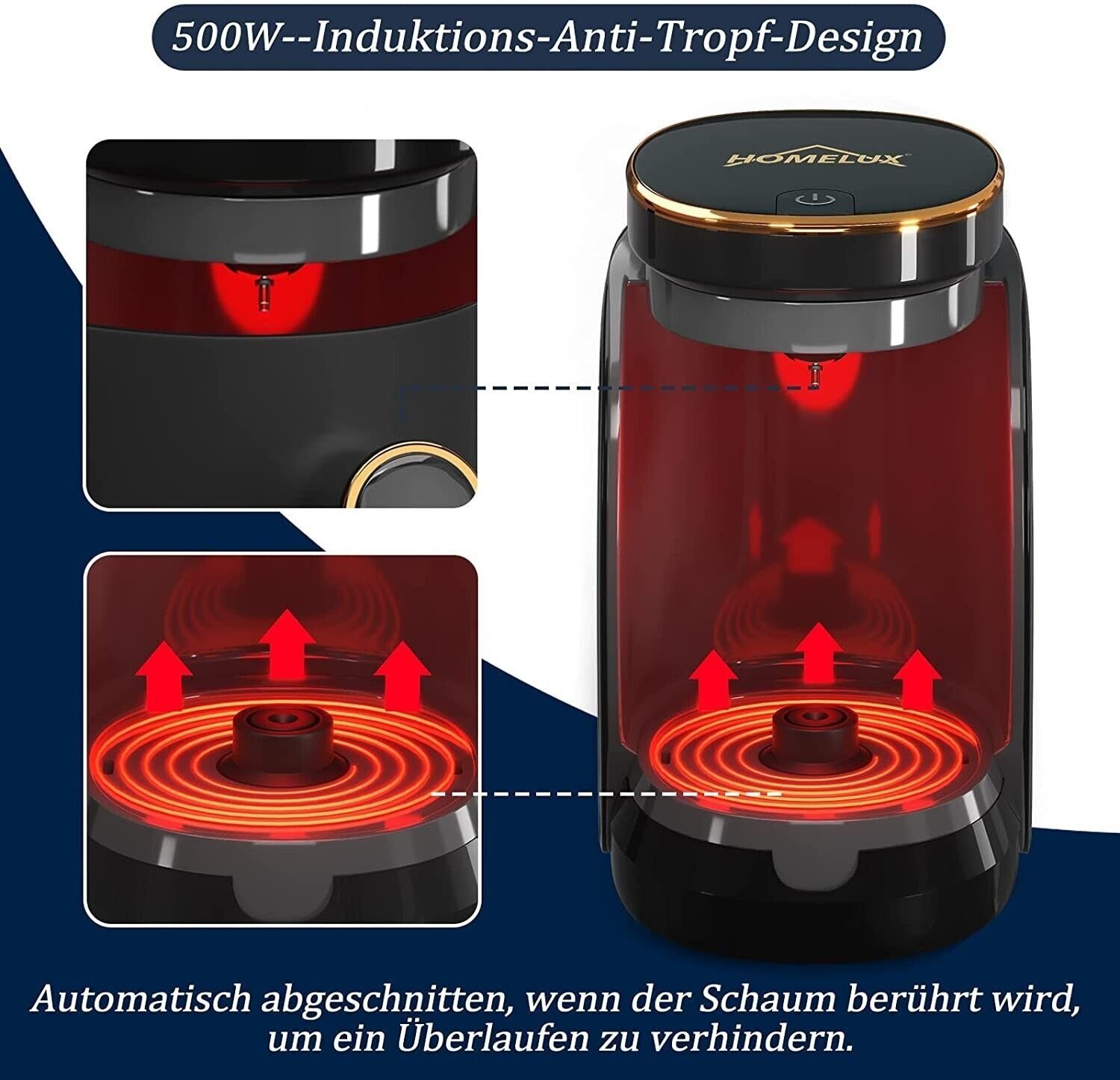 HOMELUX Espressomaschine 400ML Türkischer Kaffeekocher, 500W Mokka Maschine Edelstahl