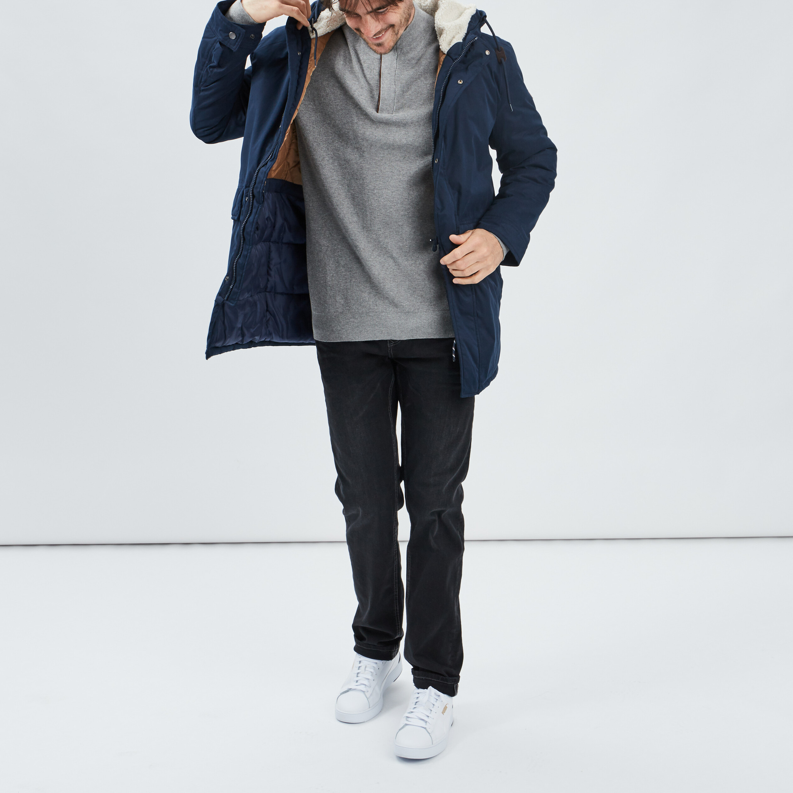 Pull camionneur col montant gris clair homme | La Halle