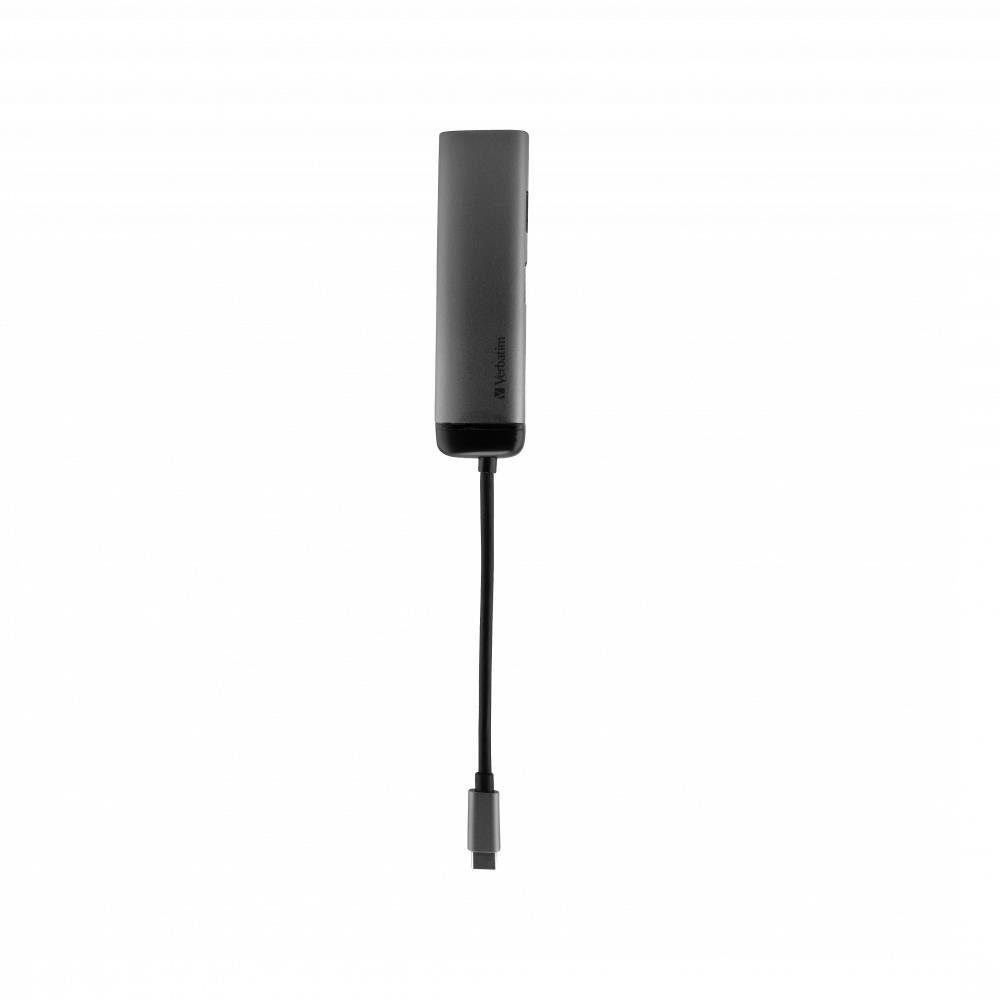 Verbatim USB-C Multiport-Hub 49140 USB-Adapter, 15 cm, USB 3.0, HDMI, Schnellladeanschluss, für Notebook Smartphone, silber