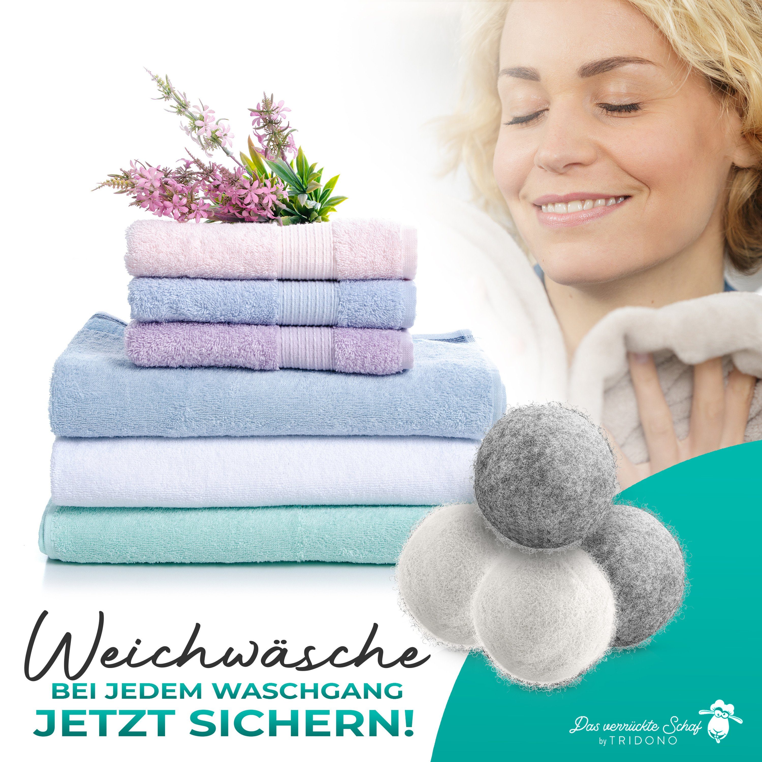 Tridono Trocknerball Das Verrückte Schaf Trocknerbälle Nachhaltige Dryer Balls für Wäschetrockner 6er Set weiße Filzbälle aus 100% Schafwolle mit Aufbewahrungsbox Natürlicher Weichspüler-Ersatz.