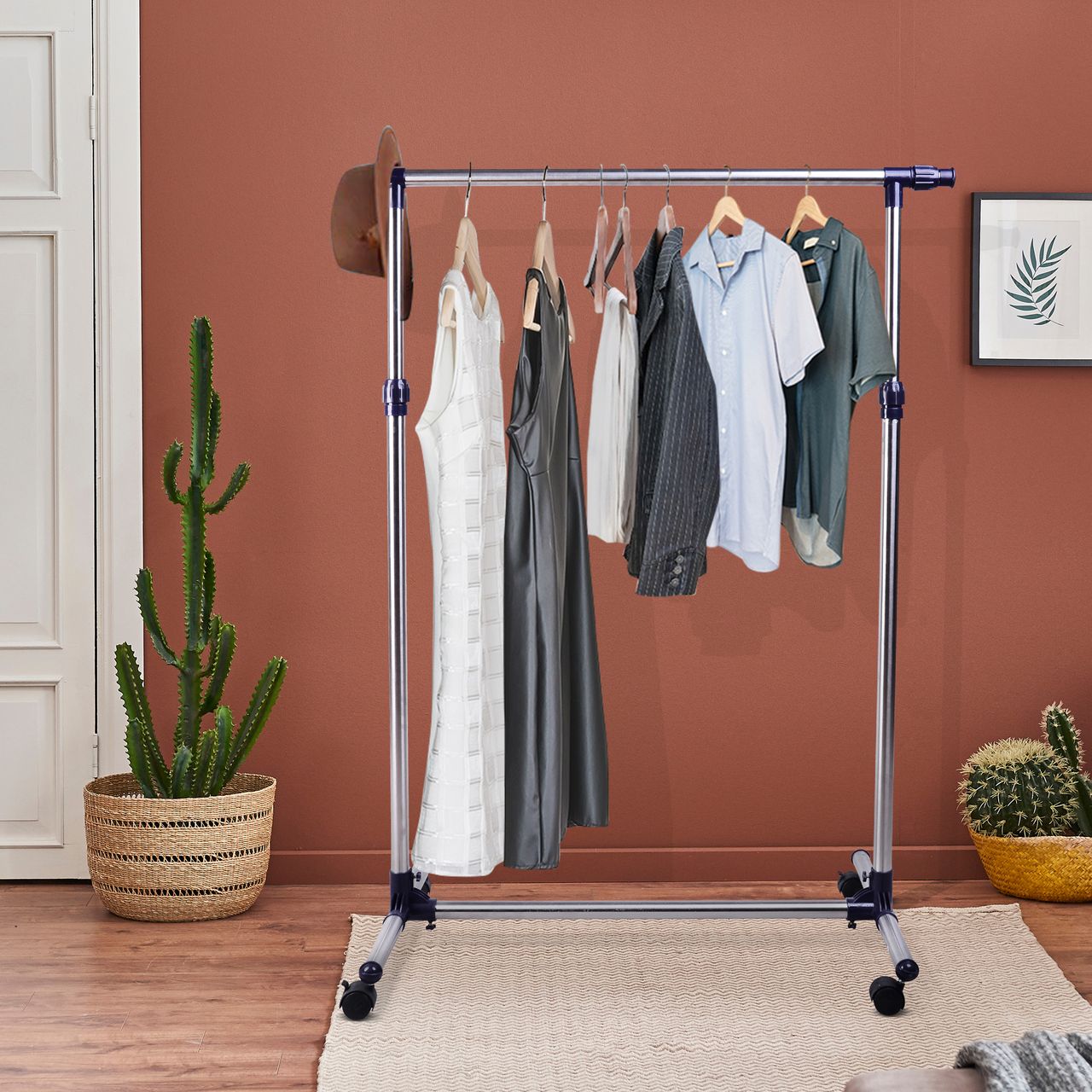 HOMCOM Garderobenständer Kleiderständer höhenverstellbar rollbar 0 Garderobe Ständer Stand Wäsche Klamotten Kleidung Kleidungsständer Aufbewahrung
