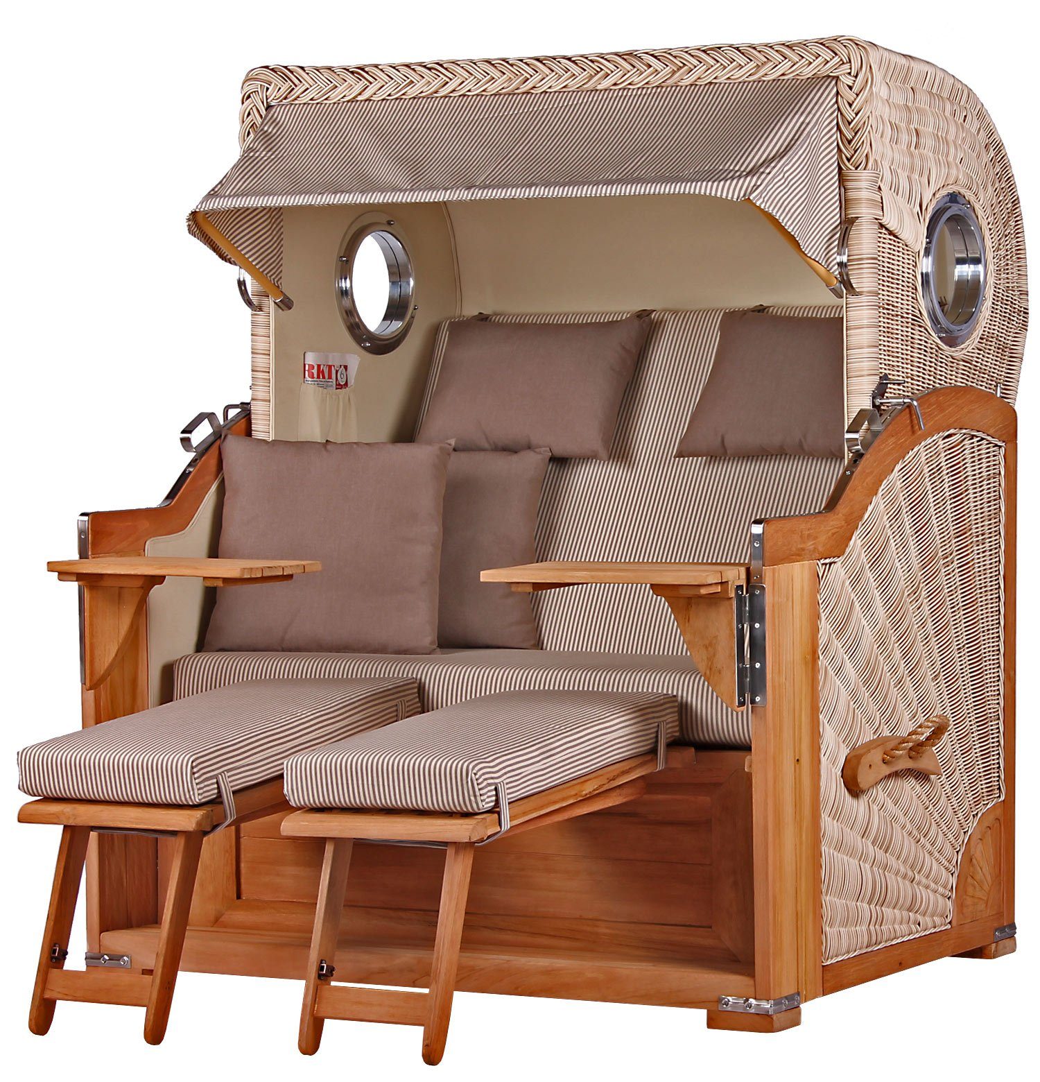 bene living Strandkorb Königssee 2,5-Sitzer Teak - PE shell - Modell 510, BxTxH: 142x95x170 cm, Volllieger ca. 175 Grad, Ostsee-Strandkorb, inkl. Liftersystem und Bullaugen