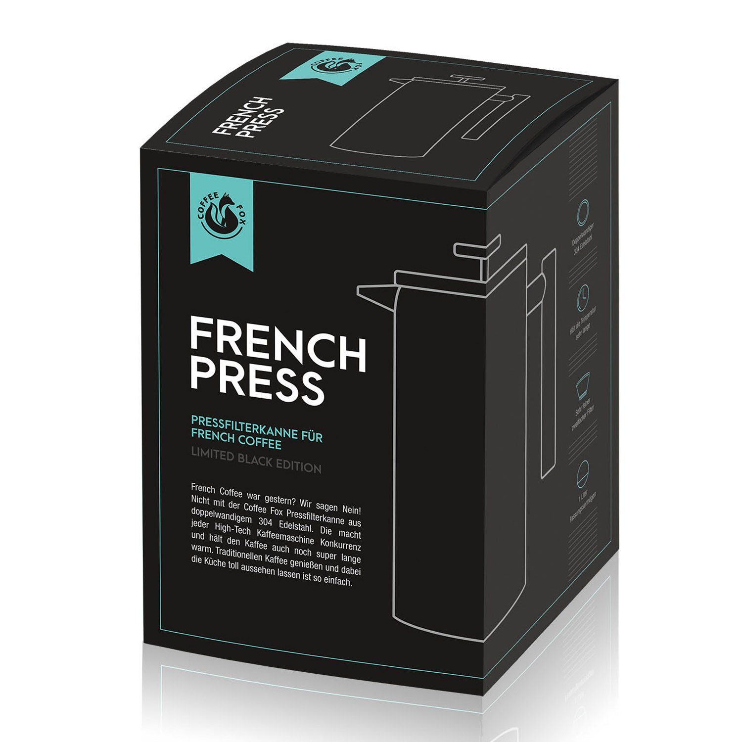 Coffee Fox French Press Kanne Kaffeepresse Kaffeekanne, Französisch, Pressfilterkanne