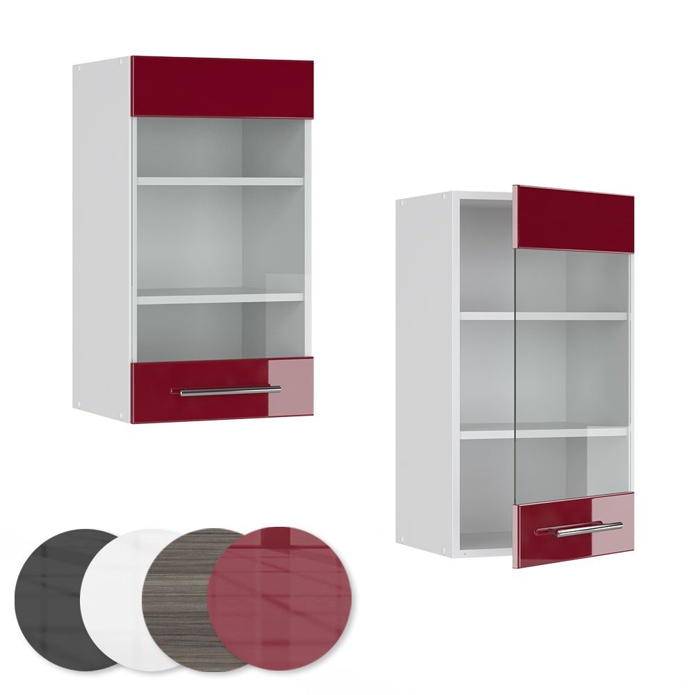 Vicco Glashängeschrank Hängeschrank Küche 40 cm Fame-Line Weiß Bordeaux Hochglanz