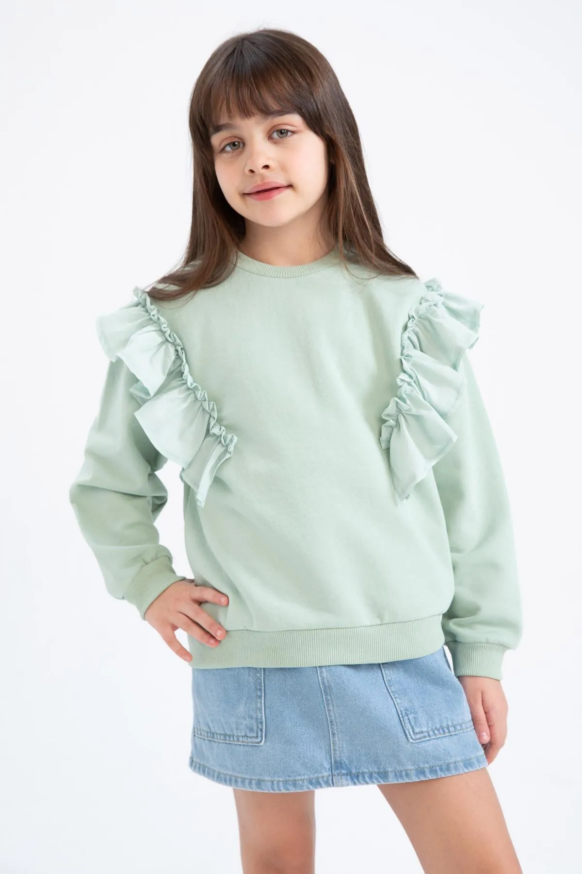 DeFacto  Weiches, flauschiges Mädchen-Sweatshirt mit Rundhalsausschnitt