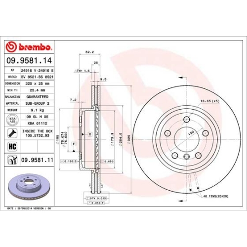 09.9581.11 BREMSSCHEIBE BREMBO VA  VP1 - ATU