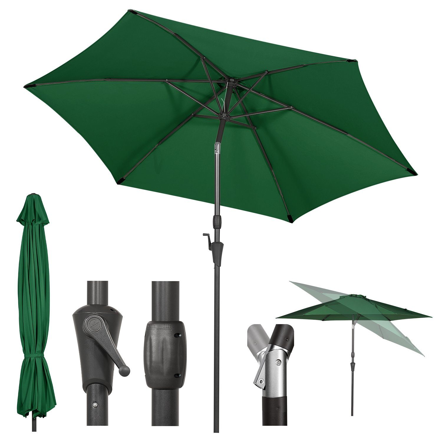 Sekey Sonnenschirm 270cm Gartenschirm knickbar Marktschirm mit Kurbelmechanismus, UPF 50+, LxB: 235,00x271,00 cm