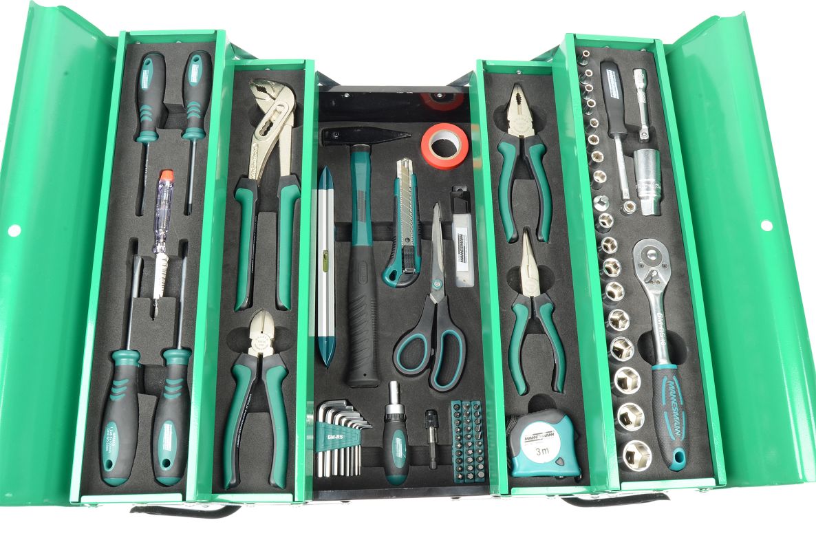 Brüder Mannesmann 21188 Coffre à outils en métal rempli de 88 pièces