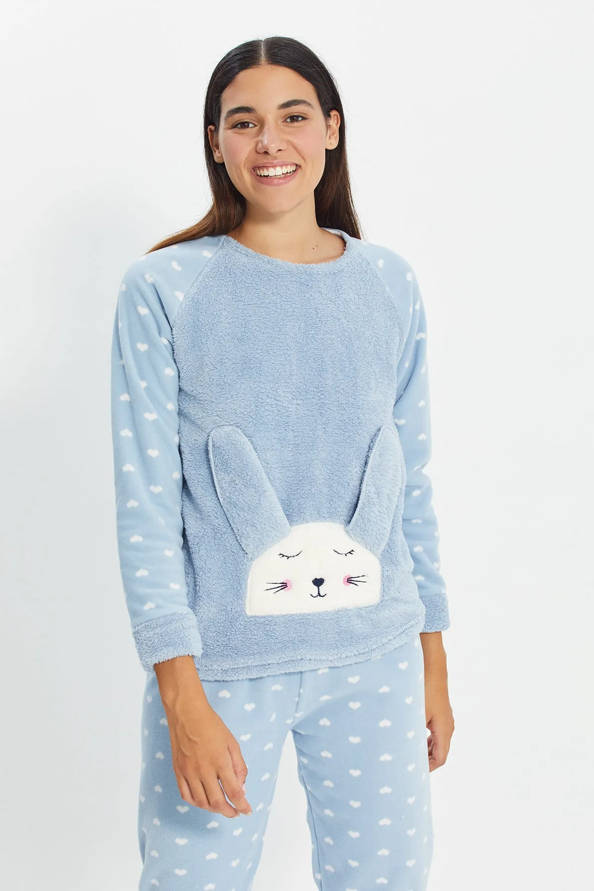 Trendyol Collection  Blaues 3-teiliges Pyjama-Set aus Plüschstrick THMAW21PT0666