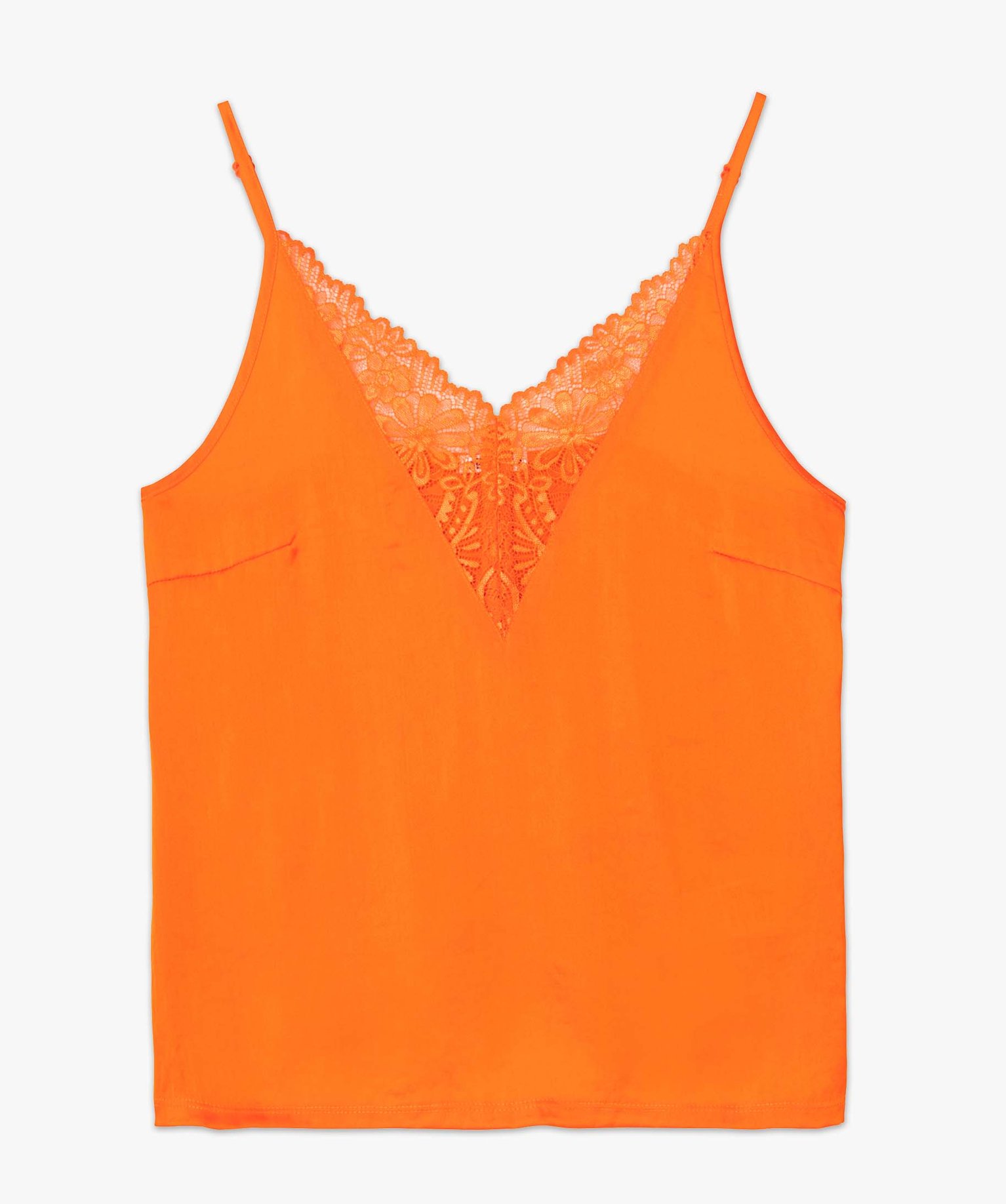Débardeur lingerie femme avec col en dentelle orange | GEMO