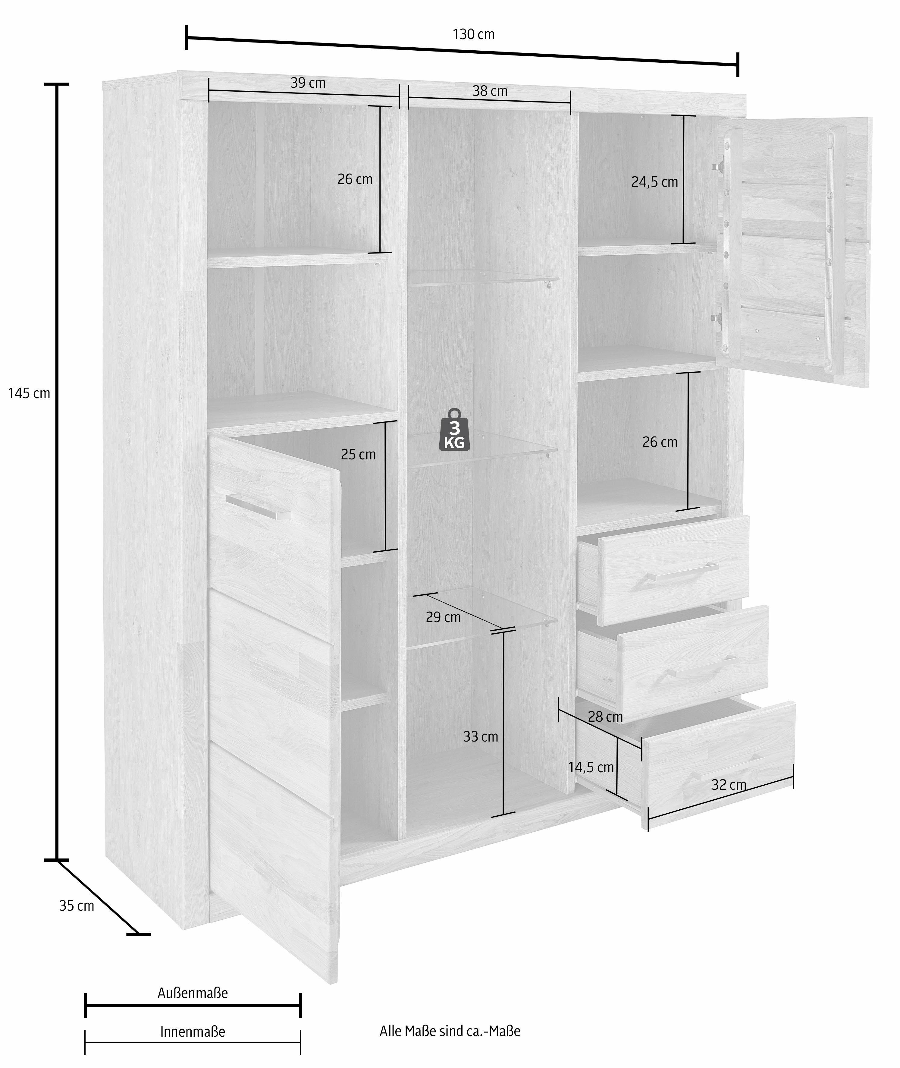 Woltra Highboard Ribe, Breite 130 cm mit 2 Holztüren