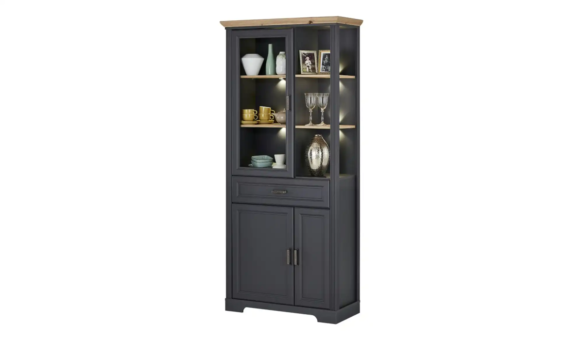 Vitrine Jasmin mit Beleuchtung Graphit Eiche