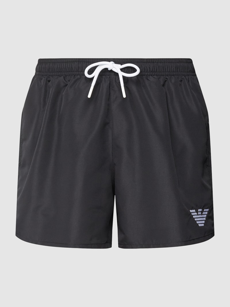 Badehose mit Label-Stitching Modell 'ESSENTIAL' in schwarz