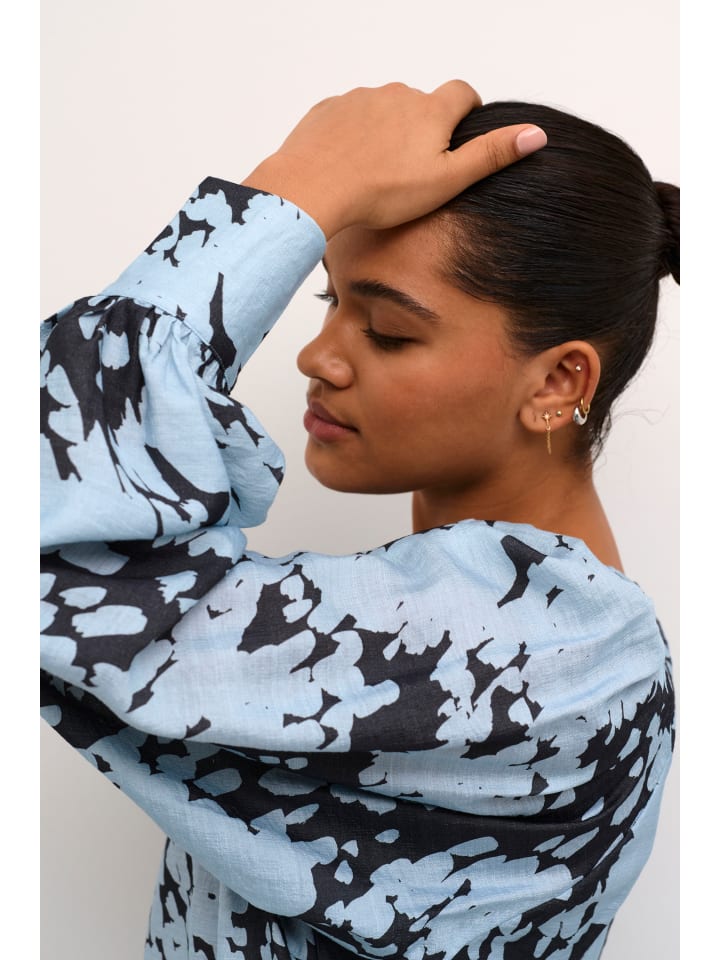 KAFFE curve Langarm-Bluse KCluma in Grey/Blue Graphic Cloud günstig kaufen