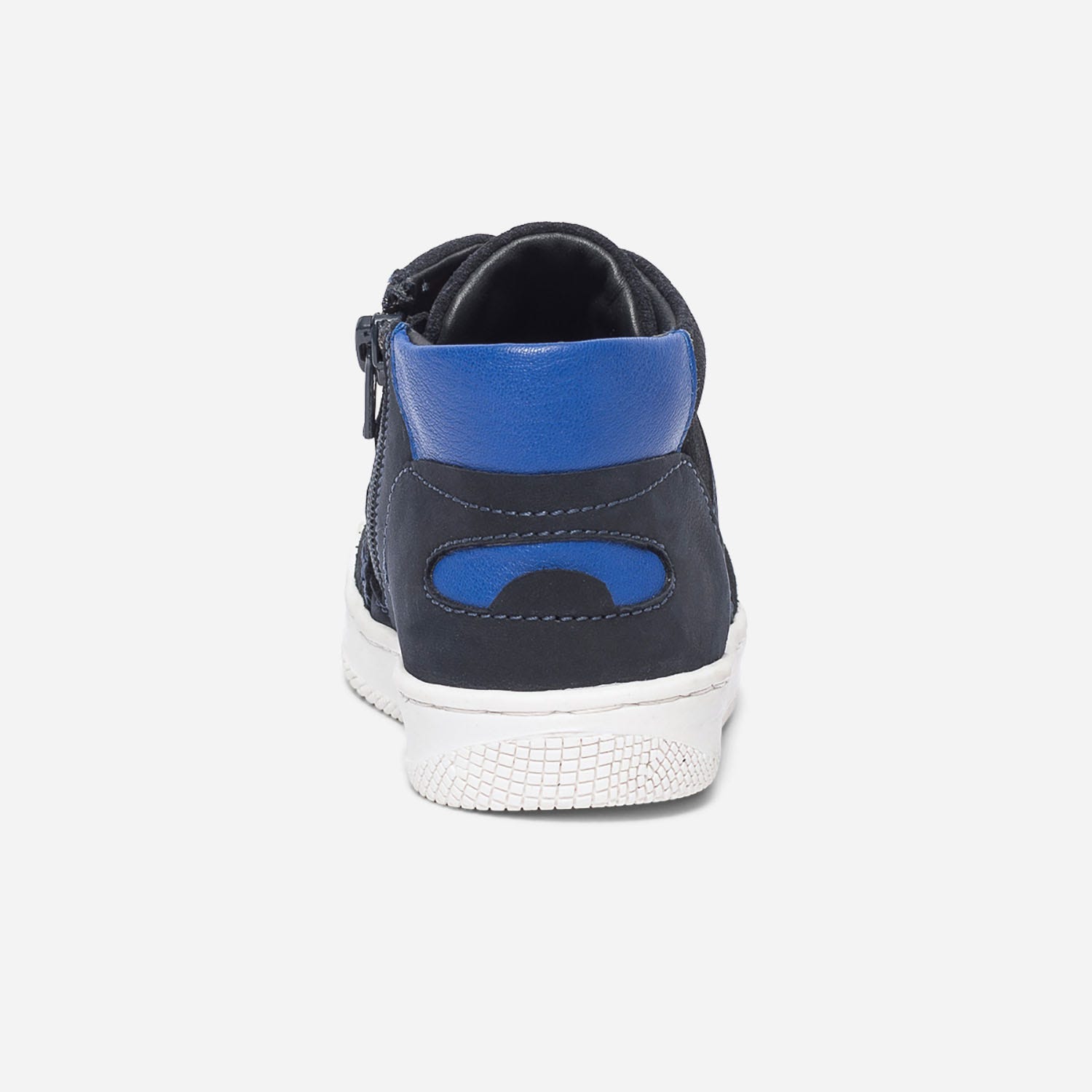 Basket marine et bleu en cuir avec lacet-cordon