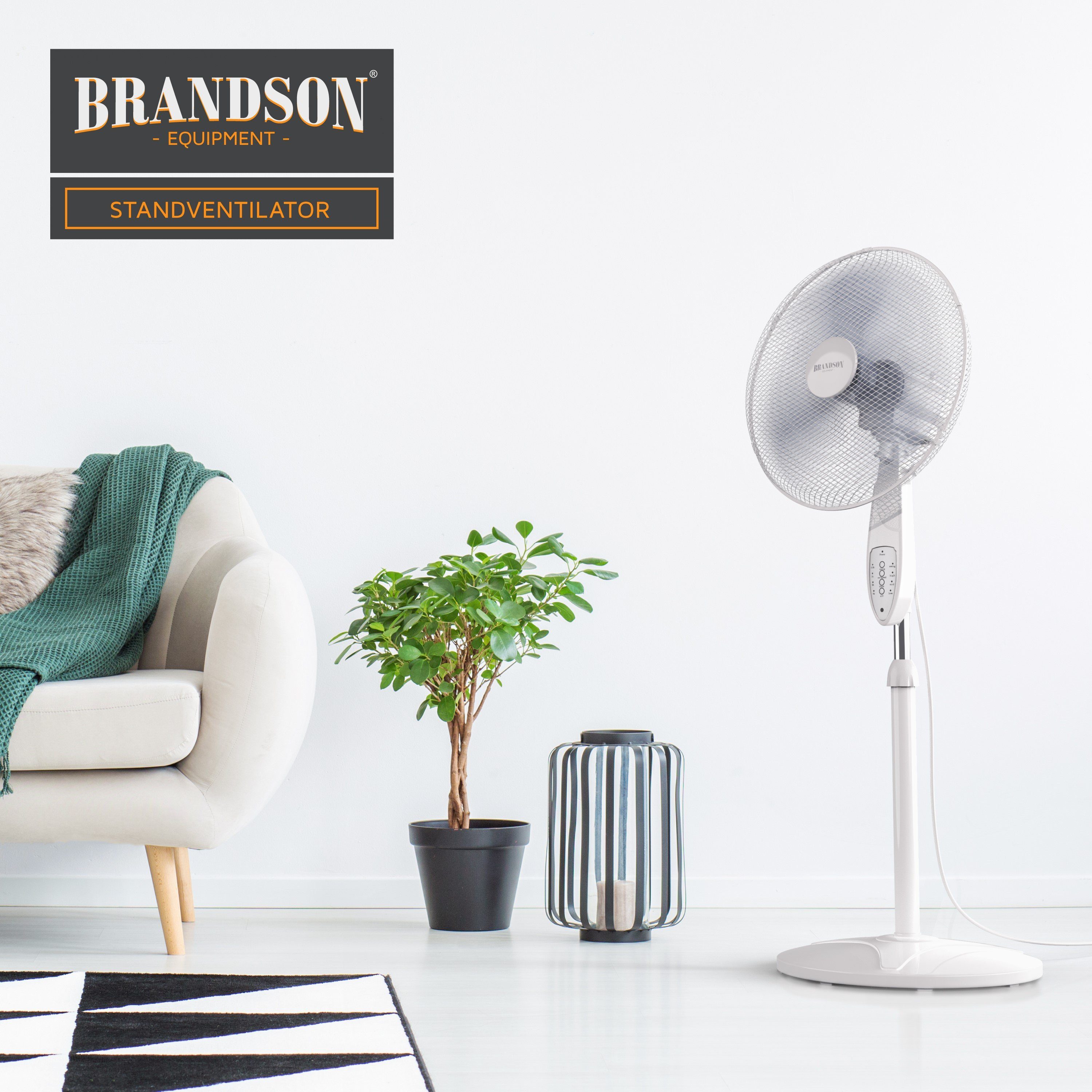 Brandson Standventilator, 42 cm Durchmesser, Standlüfter mit Fernbedienung, Neigbar 30°, 50W, Oszillation 80°