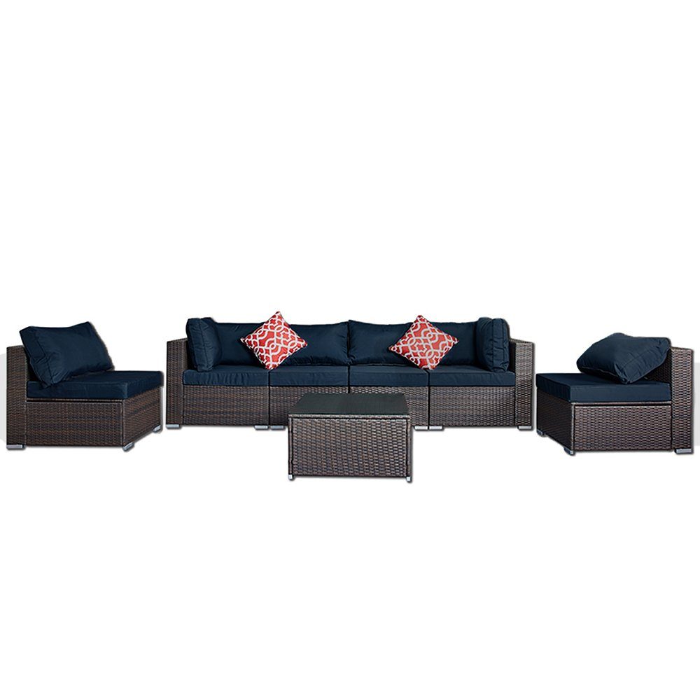 Mucola Gartenlounge-Set Gartenmöbel Sitzgruppe Lounge Rattanmöbel Gartenset XXL Marineblau, (Stück, 24-tlg), Hochdichter Schaumstoff