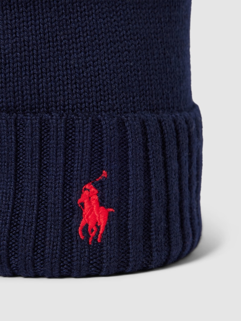 Beanie aus Wolle mit Label-Stitching in marineblau