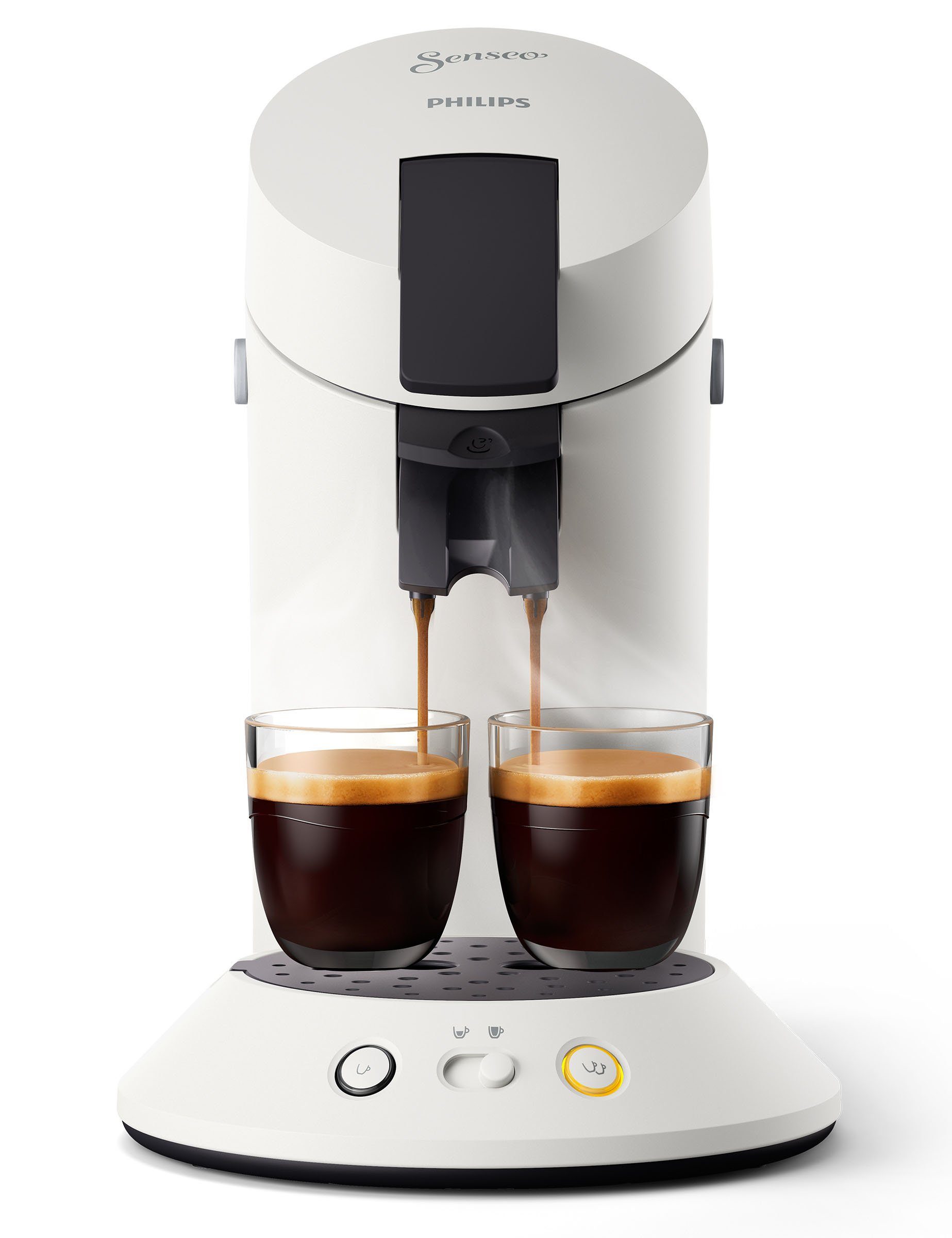 Philips Senseo Kaffeepadmaschine Original Plus CSA210/10, aus 80% recyceltem Plastik, +3 Kaffeespezialitäten, Memo-Funktion, Gratis-Zugaben (Wert €5,-UVP)