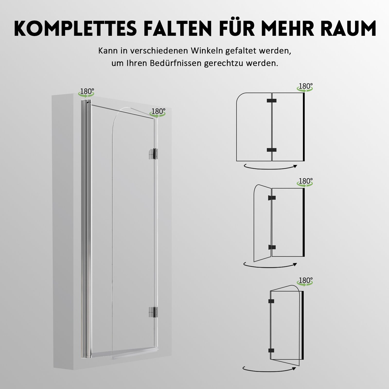 Boromal Badewannenfaltwand Badewannenaufsatz 2-teilig Duschwand Faltbar für Dusche 6 mm ESG 140H, Einscheibensicherheitsglas, Beidseitige Nanobeschichtung, 6mm ESG-Sicherheitsglas, Aluminiumprofile