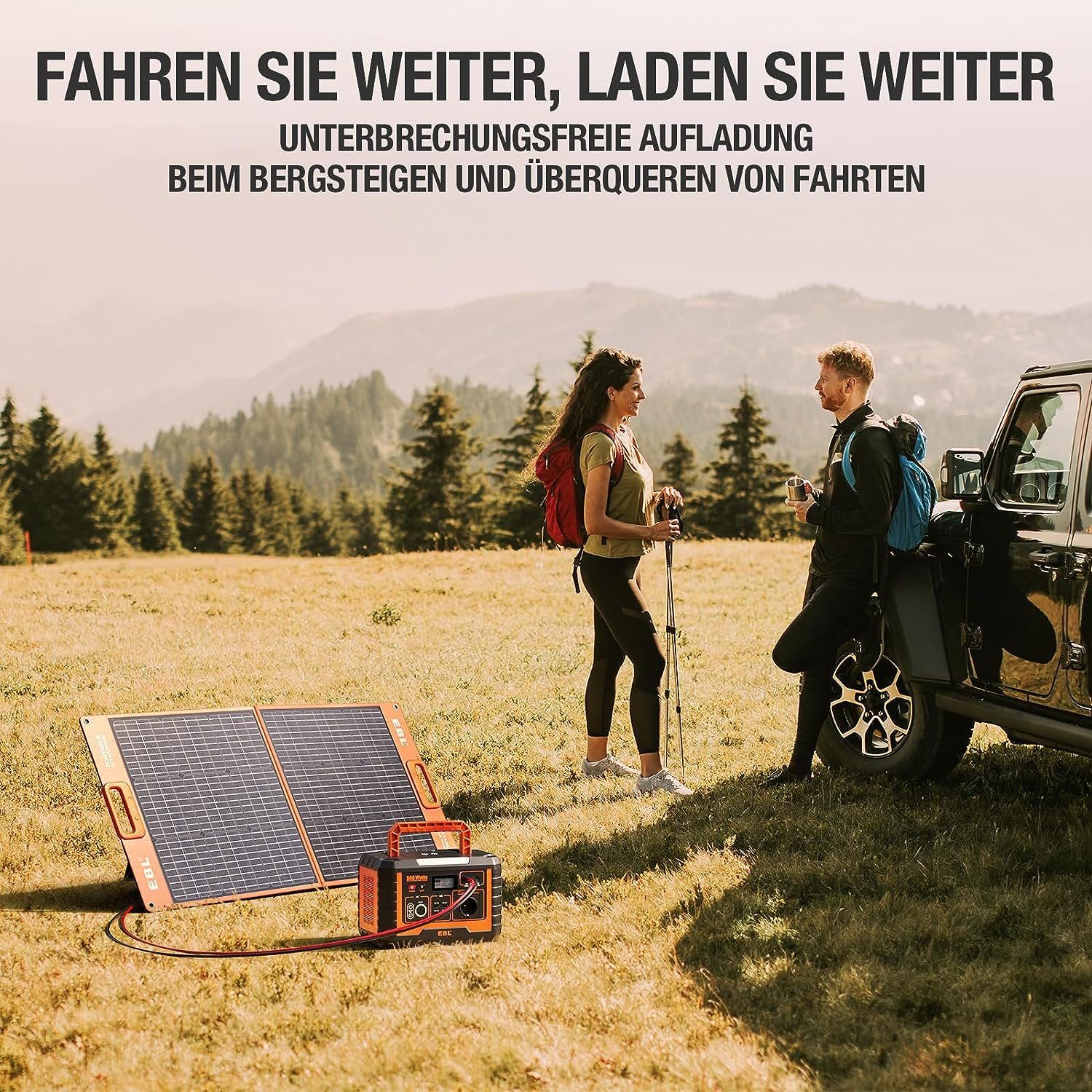 EBL Stromerzeuger Solargenerator 1000W und 2x100W Solarpanel Tragbare Powerstation, 1,00 in kW, (1-tlg), für Outdoor-Camping, Notfall zu Hause, Wohnmobil