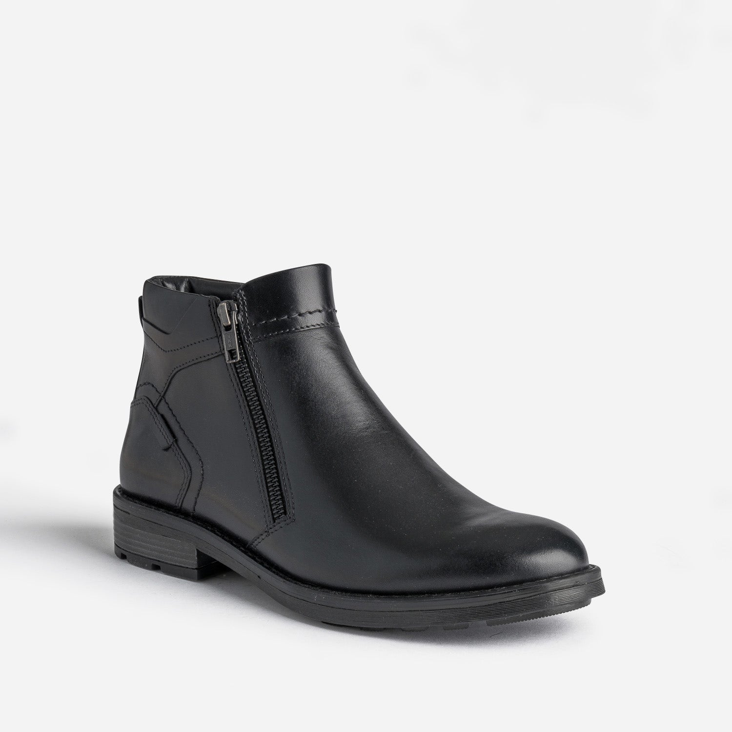 Boots noir en cuir à double zip