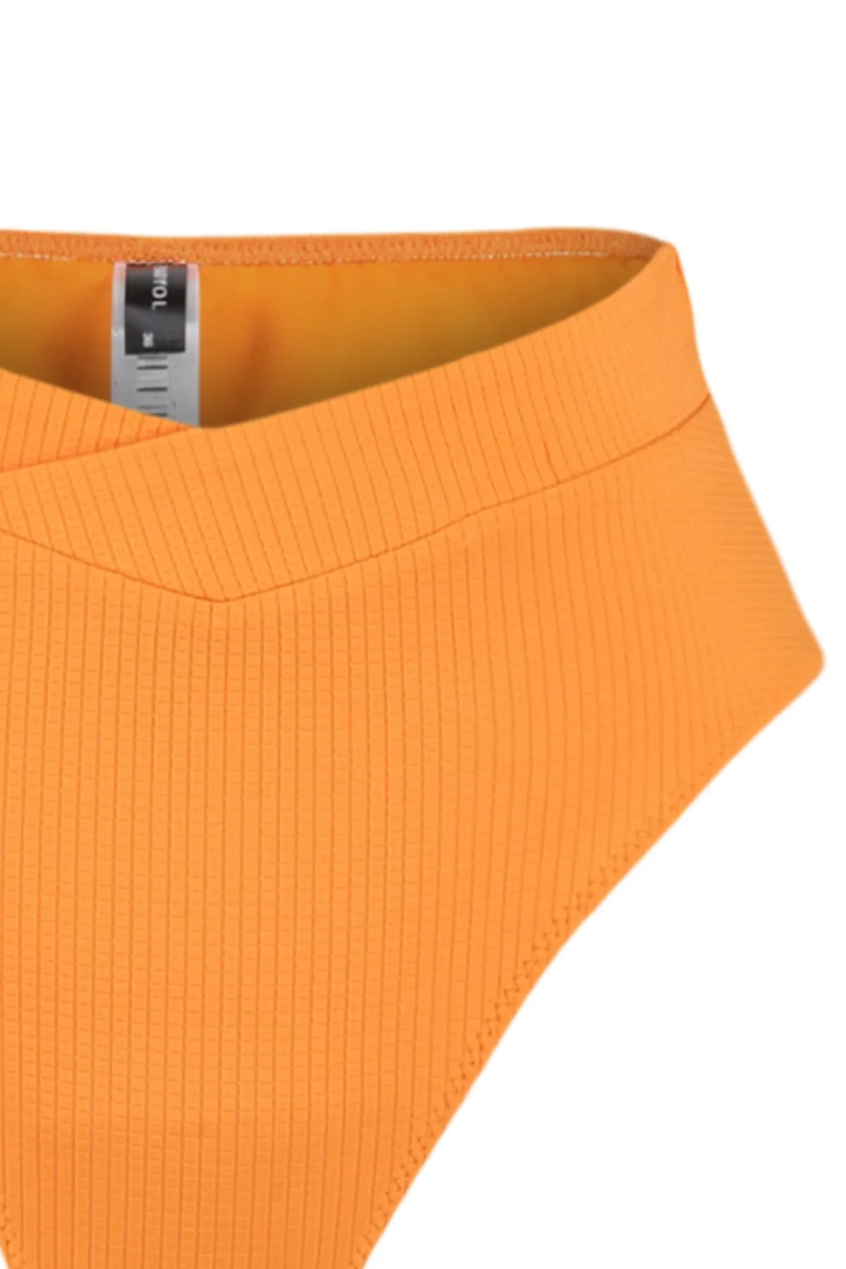 Trendyol Collection  Orangefarbene strukturierte V-Schnitt-Bikinihose mit hoher Taille und normalem Beinverlauf TBESS22BA0122