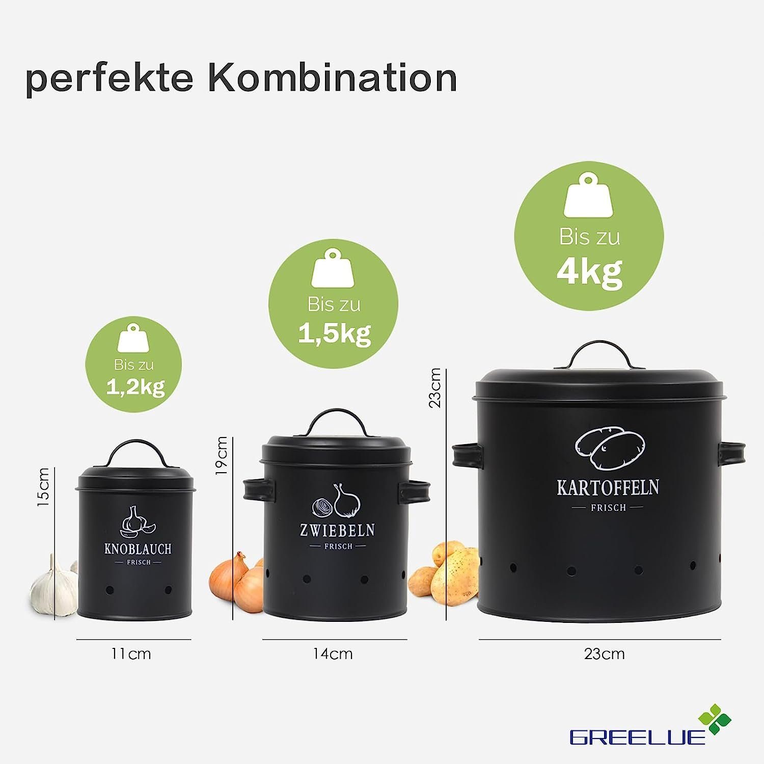 GREELUE Vorratsdose Premium Kartoffel Aufbewahrungsbox [3er Set],Kartoffeln, Zwiebeln und Knoblauch Aufbewahrung, Hält Gemüse Länger Frisch
