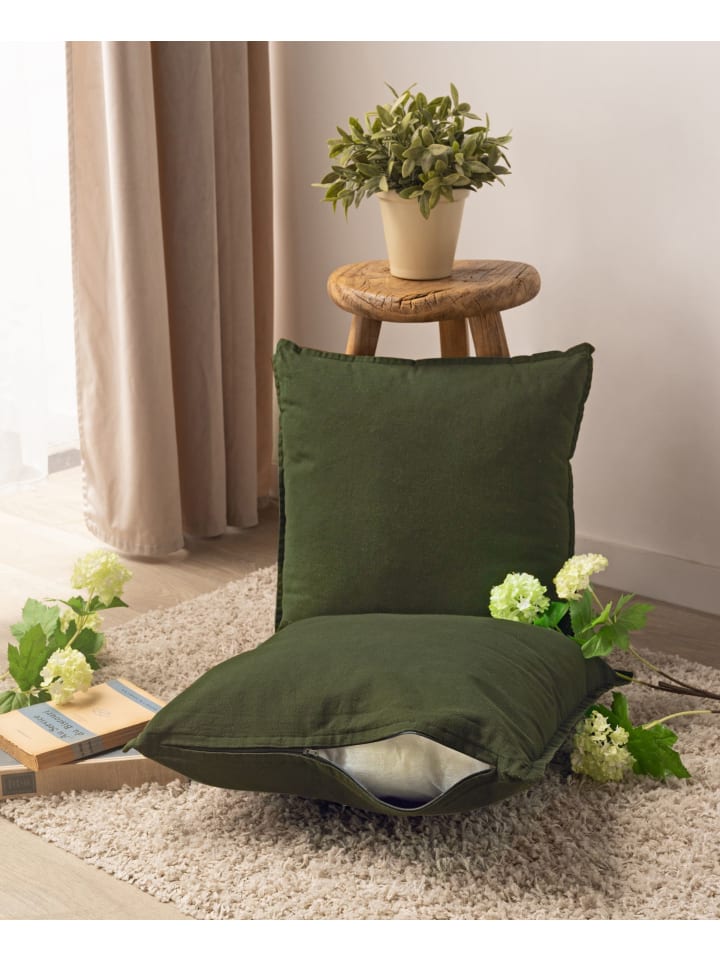 JACK 2er Set Kissenhülle 45x45cm Baumwolle Einfarbig in Khaki günstig kaufen 45x45 cm