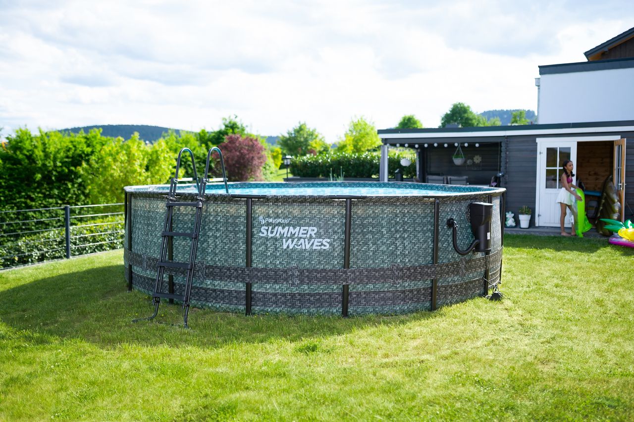 Summer Waves Active Pool Elite Pool Komplett-Set inkl. Filterpumpe & Poolcover Ø 488x122 cm rattan grau