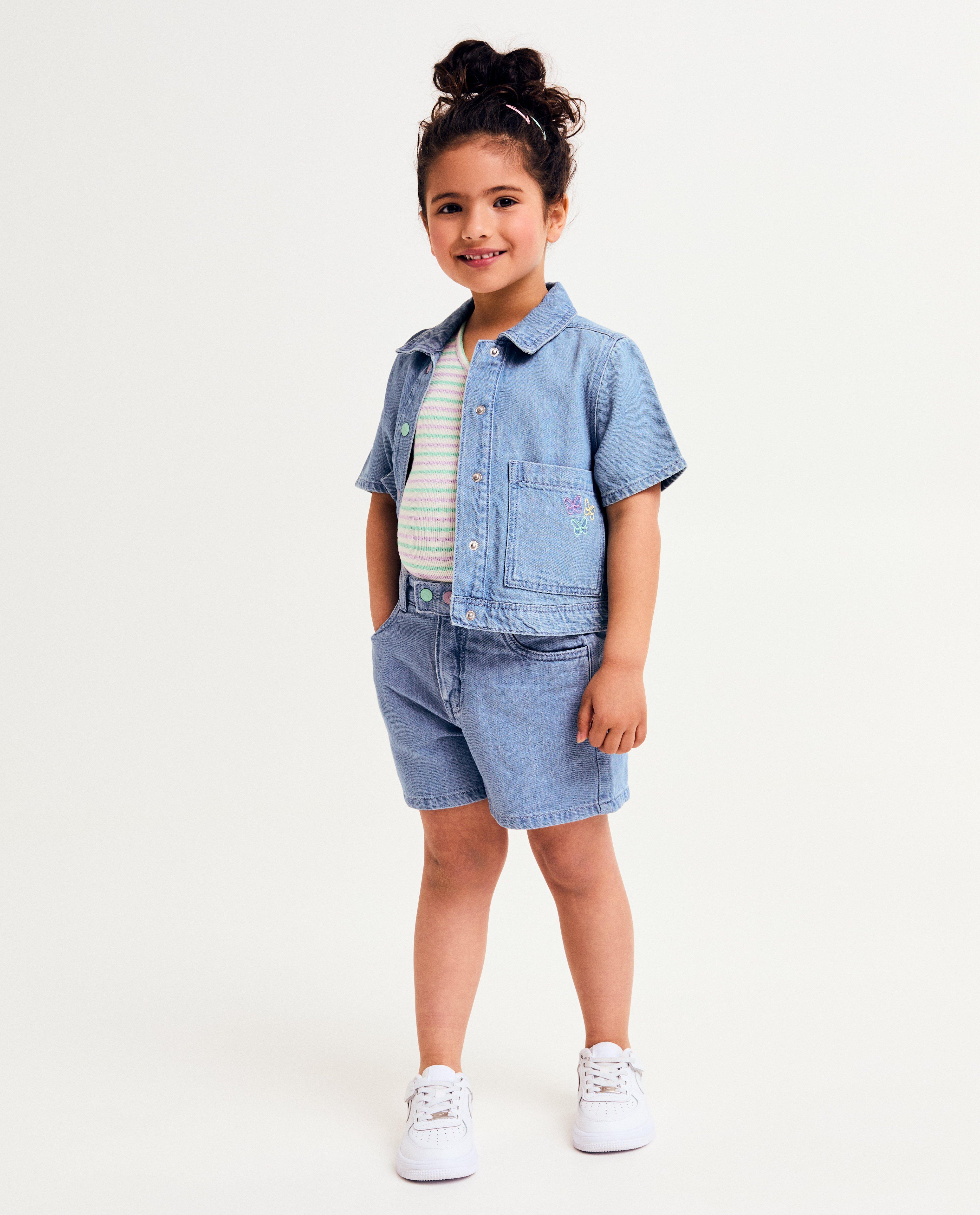 Cămașă din denim K3 cu fluturi brodați, 98-140 albastru