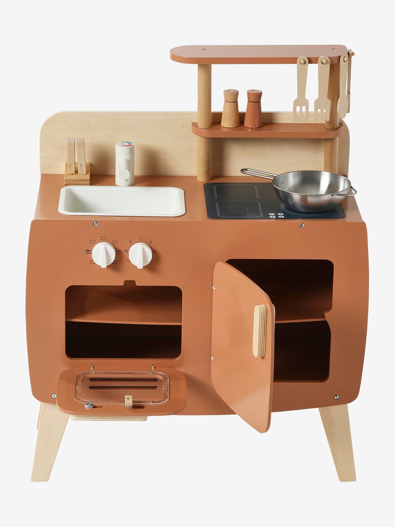 Vertbaudet Retro-Spielküche, Küche aus Holz FSC - karamell