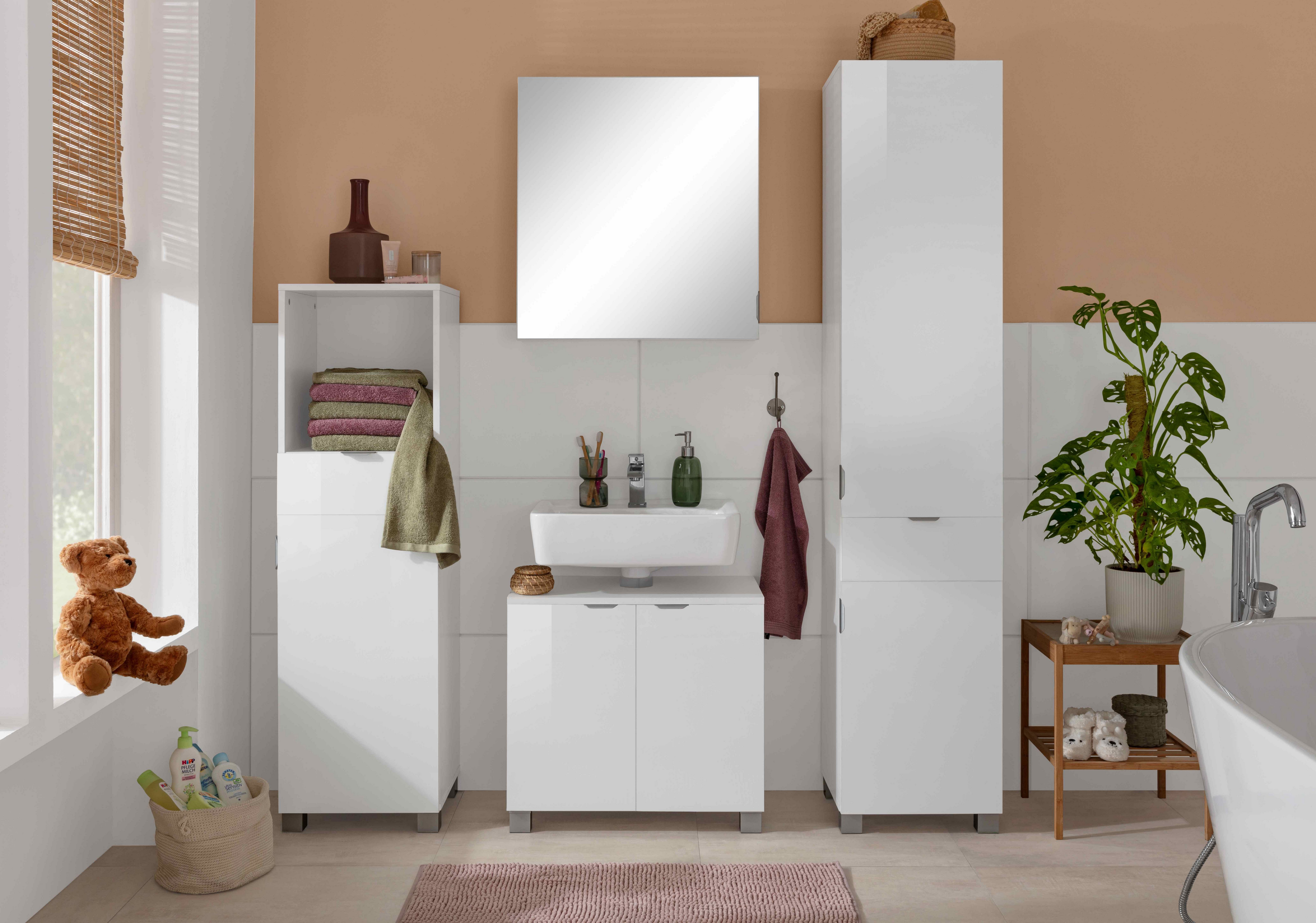 welltime Spiegelschrank Lage, Badschrank, Badezimmerschrank, 60 cm breit Pflegeleichte Oberfläche, FSC®-zertifiziert
