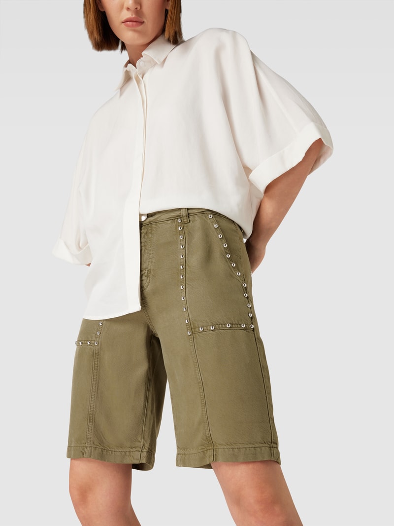 Jeansshorts mit Zierbesatz Modell 'BIANCHE' in olivgrün
