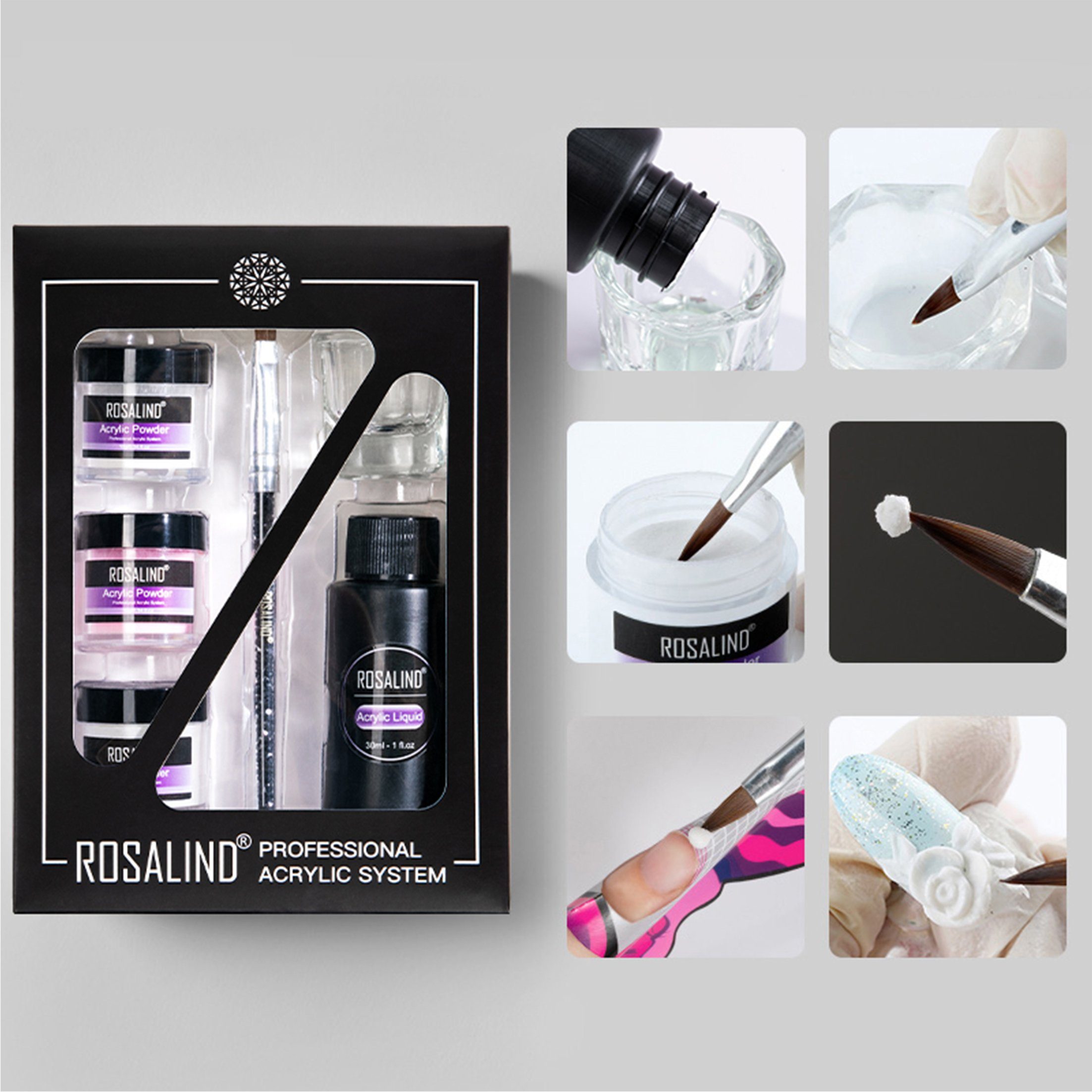 Scheiffy Nageldesign Zubehör Nailart-Pulver-Set, Nagelverlängerung, Kristall 3D-Skulpturen, 6 pcs, Nagelkunst-Kristallpulver, Nageldesign-Werkzeuge