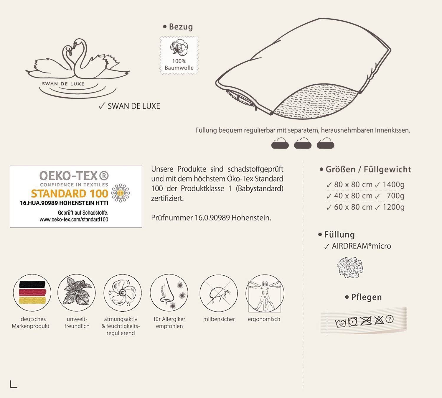 Einziehdecke, SWAN DeLuxe Bett-SET BIG - 2x Bettdecke 135x200 Winter + 2 Kopfkissen, SEI Design, ähnlich wie Daunen