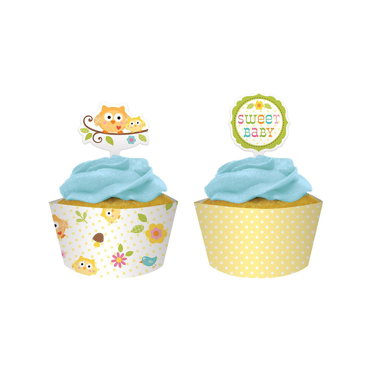 Muffinset Banderolen & Picker Baby Eulen, 24-tlg.